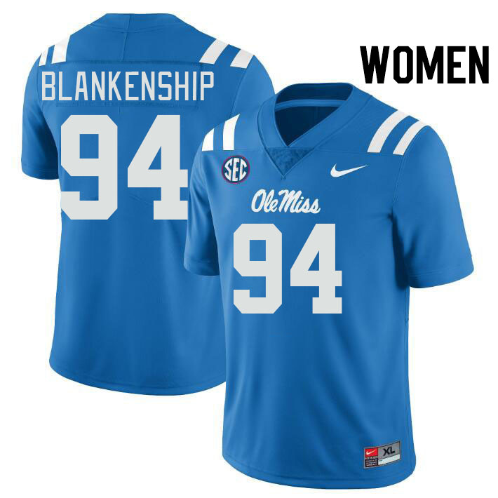 Women #94 Caleb Blankenship Ole Miss Rebels College Football Jerseys Stitched-Power Blue